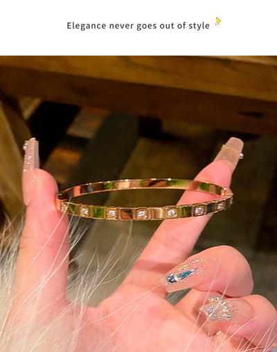 Simple Style Geometric Titanium Steel Zircon Bangle In Bulk