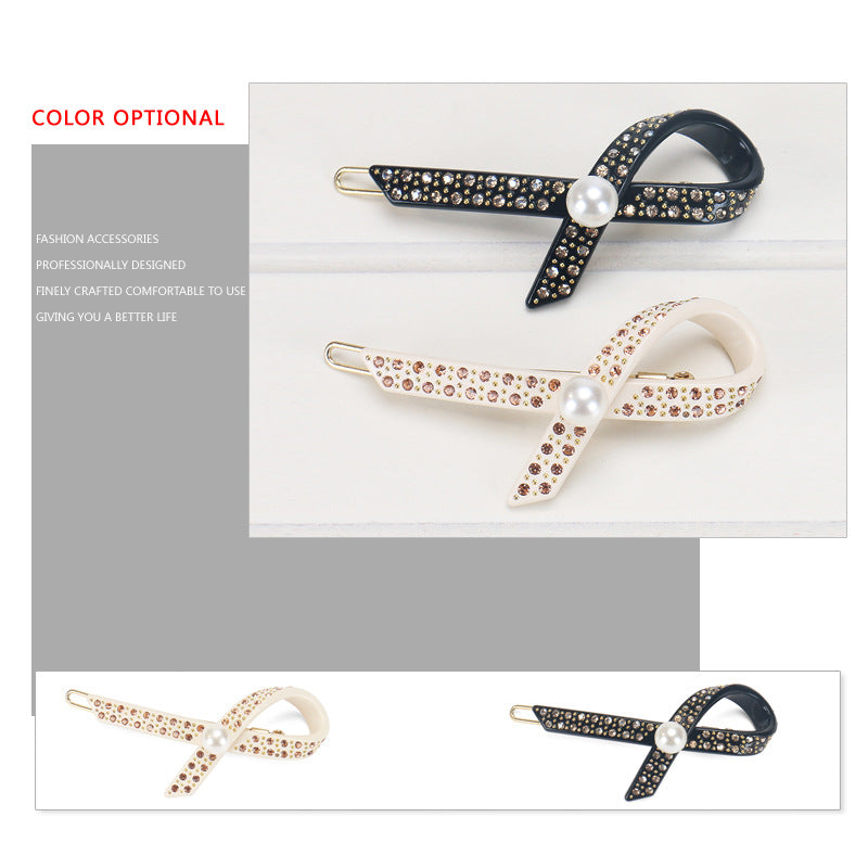 Women's Elegant Lady Streetwear Geometric Acetic acid sheets Criss Cross Rhinestones Hair Clip