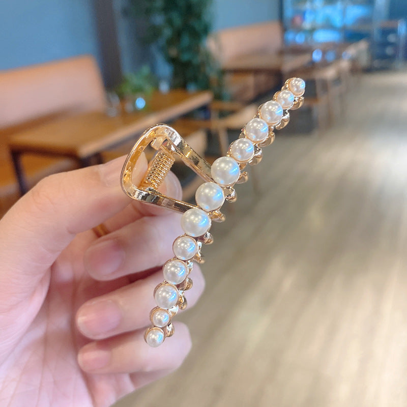 korean style imitation pearl metal rhinestone catch clip