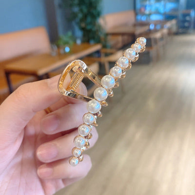 korean style imitation pearl metal rhinestone catch clip