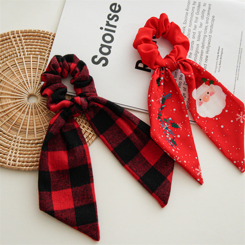 Christmas Vintage Style Women's Plaid Handmade Hair Tie