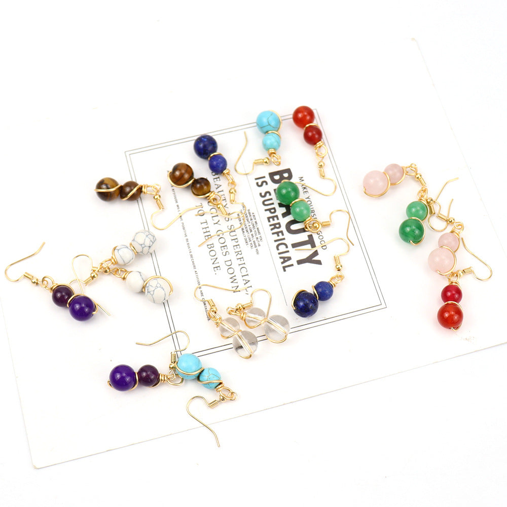 1 Pair Casual Pastoral Gourd Beaded natural stone Copper Drop Earrings