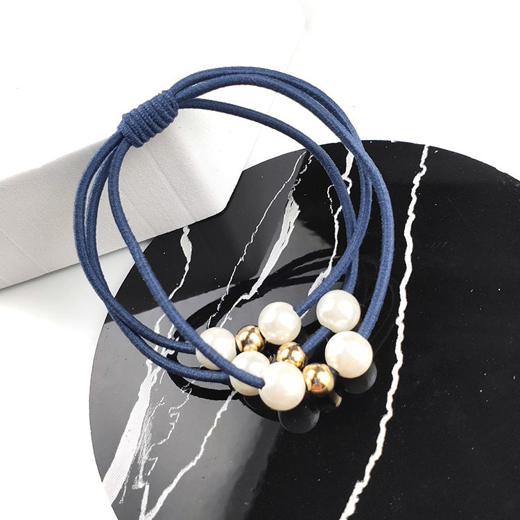 korean style three-in-one pearl hair band high elasticity simple handmade knotted hair rubber band hair rope factory