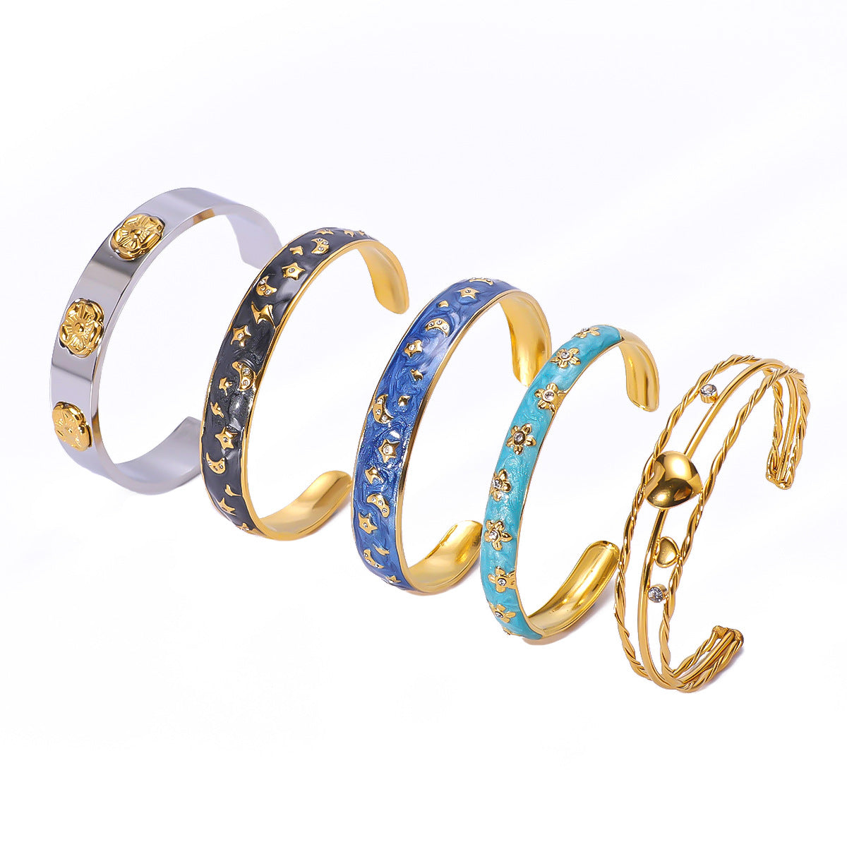 IG Style Flower 304 Stainless Steel Zircon Bangle In Bulk