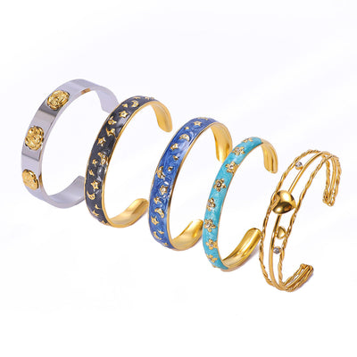 IG Style Flower 304 Stainless Steel Zircon Bangle In Bulk