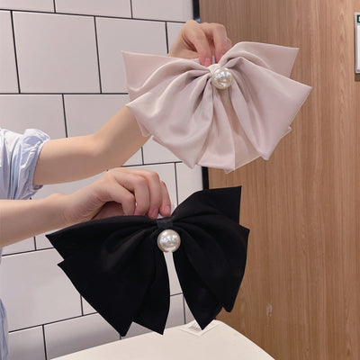 fashion bow knot cloth pearl hair clip 1 piece