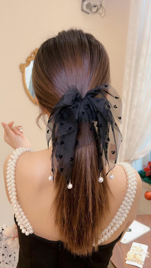 simple style heart shape lace tassel hair tie