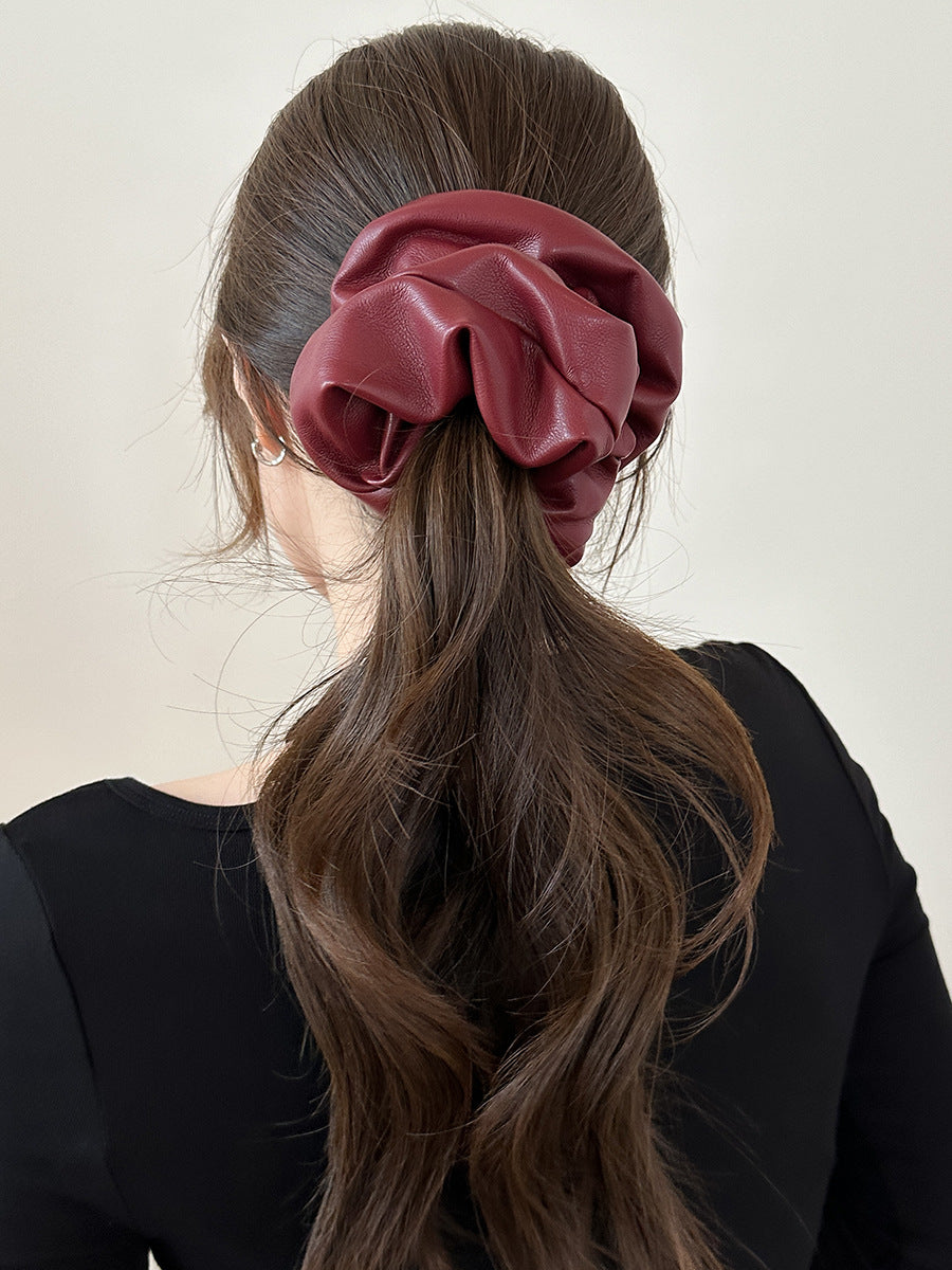 Autumn and Winter Anka ~ High-Grade Leather Large Intestine Hair Band Female Korean Style Low Ponytail Rubber Band Bun Hair Rope Hair Accessories