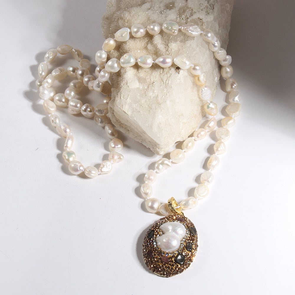 Elegant Vintage Style Geometric natural stone Beaded Chain Pendant Necklace In Bulk