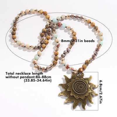 Bohemian Sun natural stone Beaded Chain Pendant Necklace In Bulk