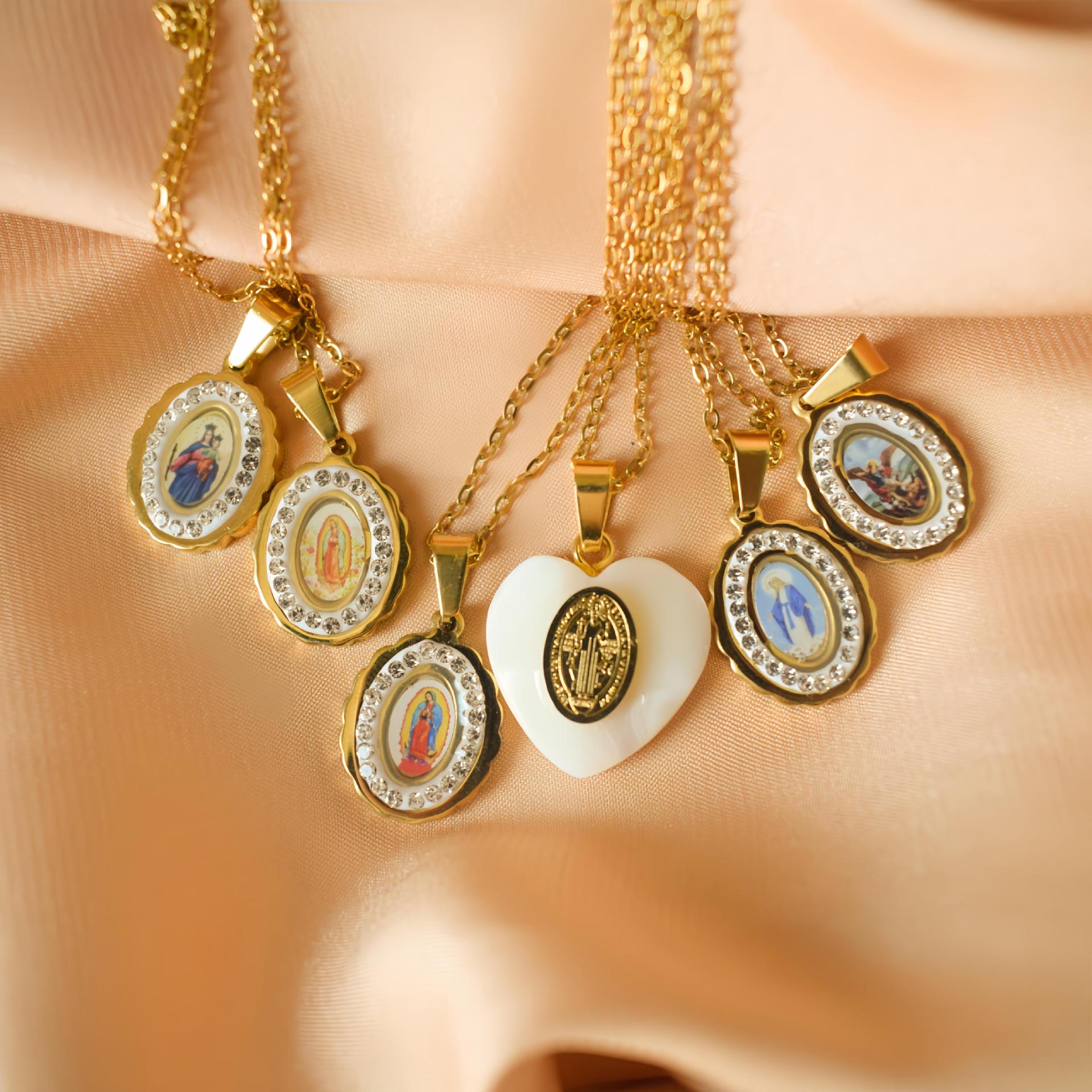 Jewelry Retro Religion Human Virgin Mary 304 Stainless Steel Diamond Plating Pendant Necklace