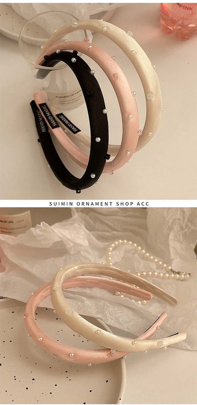 Women's Simple Style Solid Color Cloth Pearl Hair Band