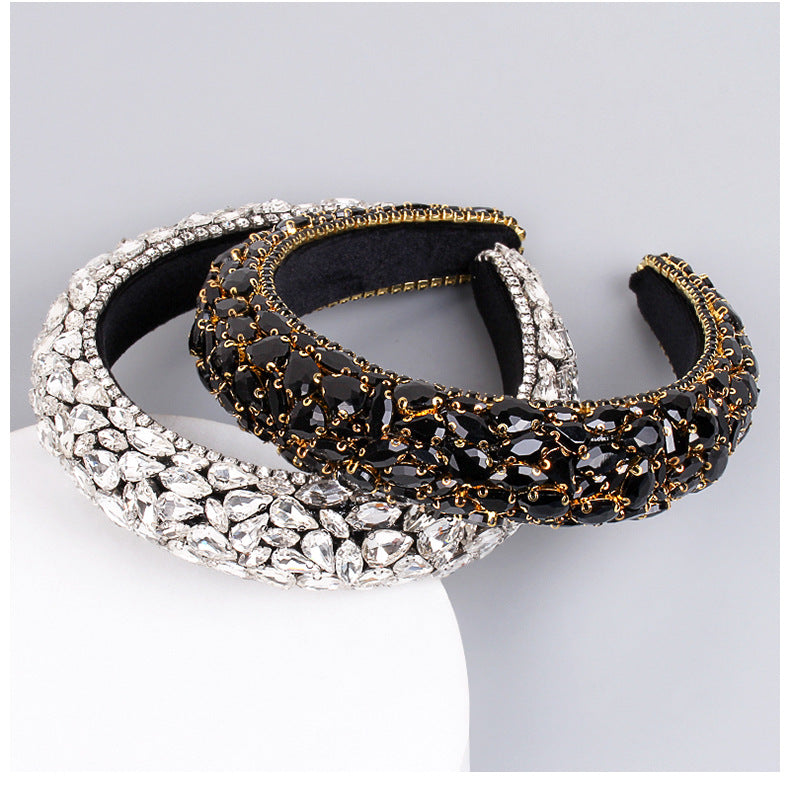 women's retro lady water droplets cloth inlay rhinestones hair band