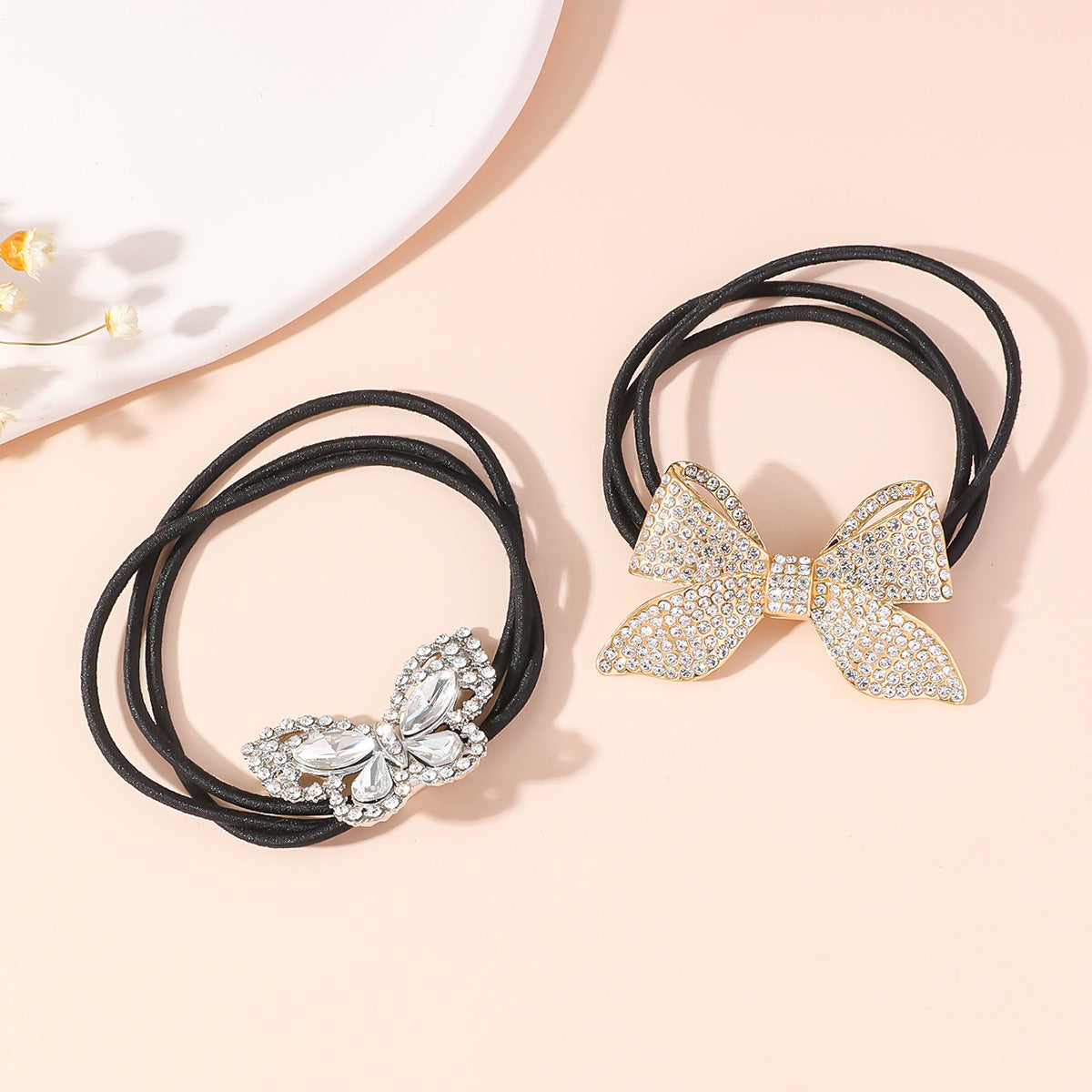 women's simple style butterfly bow knot alloy inlay rhinestones pearl hair tie