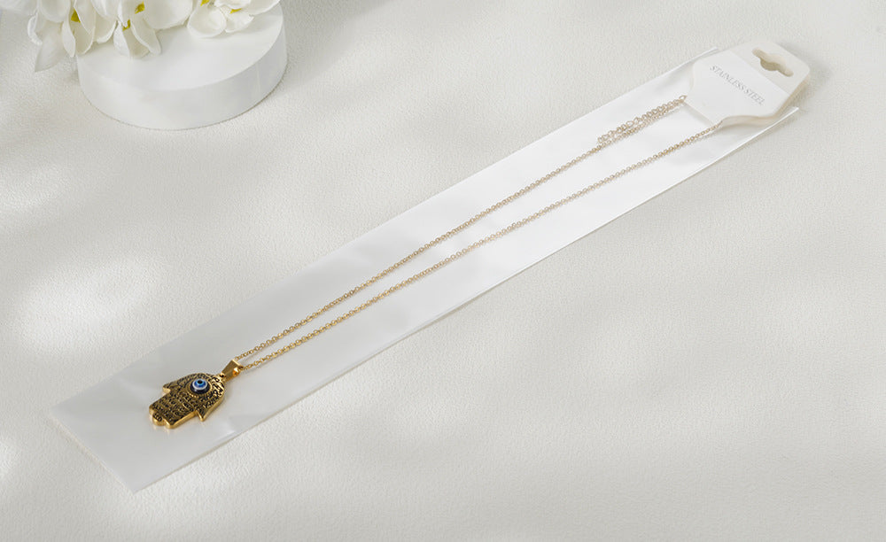 Jewelry Retro Hand Of Fatima Titanium Steel Pendant Necklace