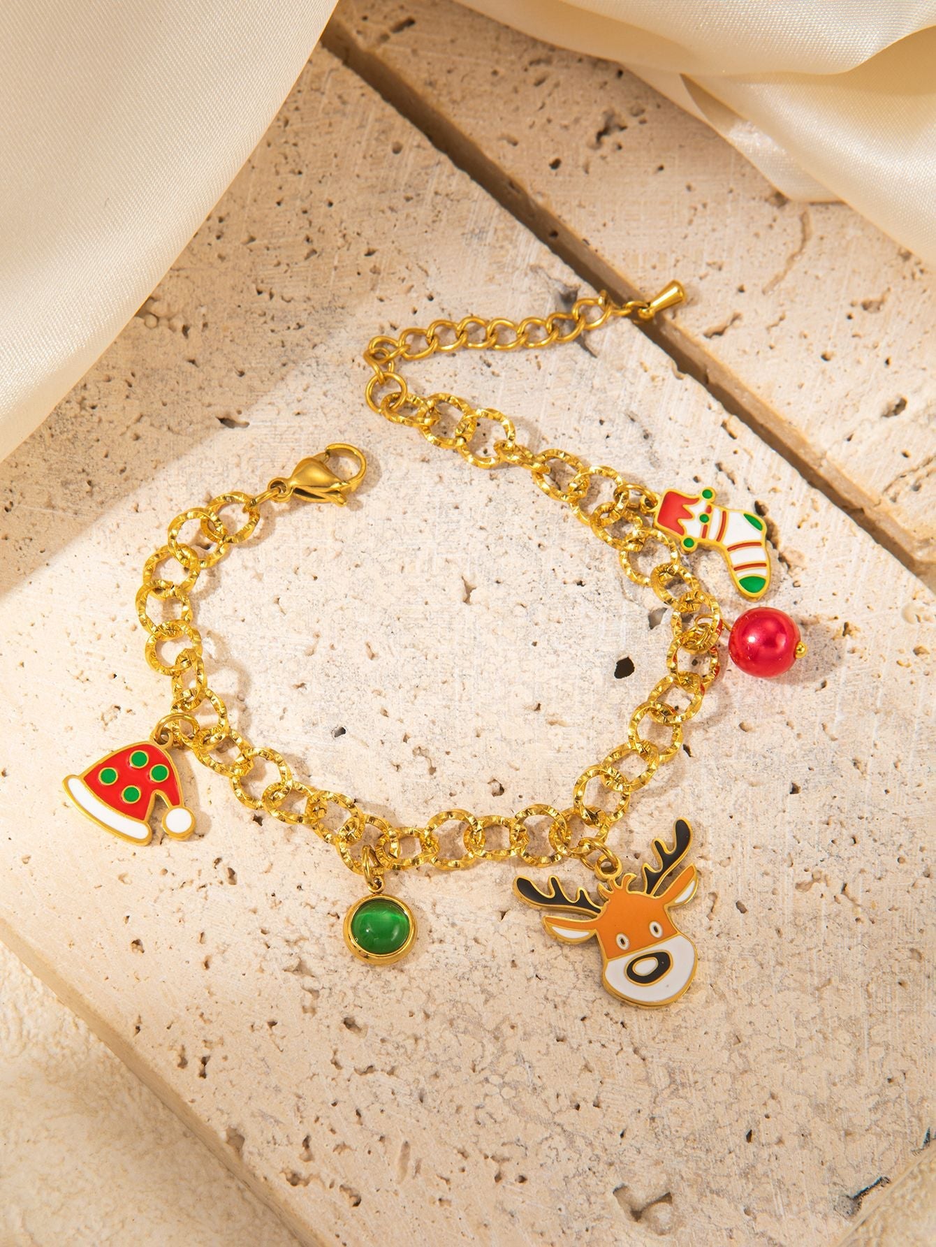 Jewelry Cute IG Style Christmas Hat Christmas Socks Elk Titanium Steel Gem Plating Inlay Bracelets Earrings Necklace