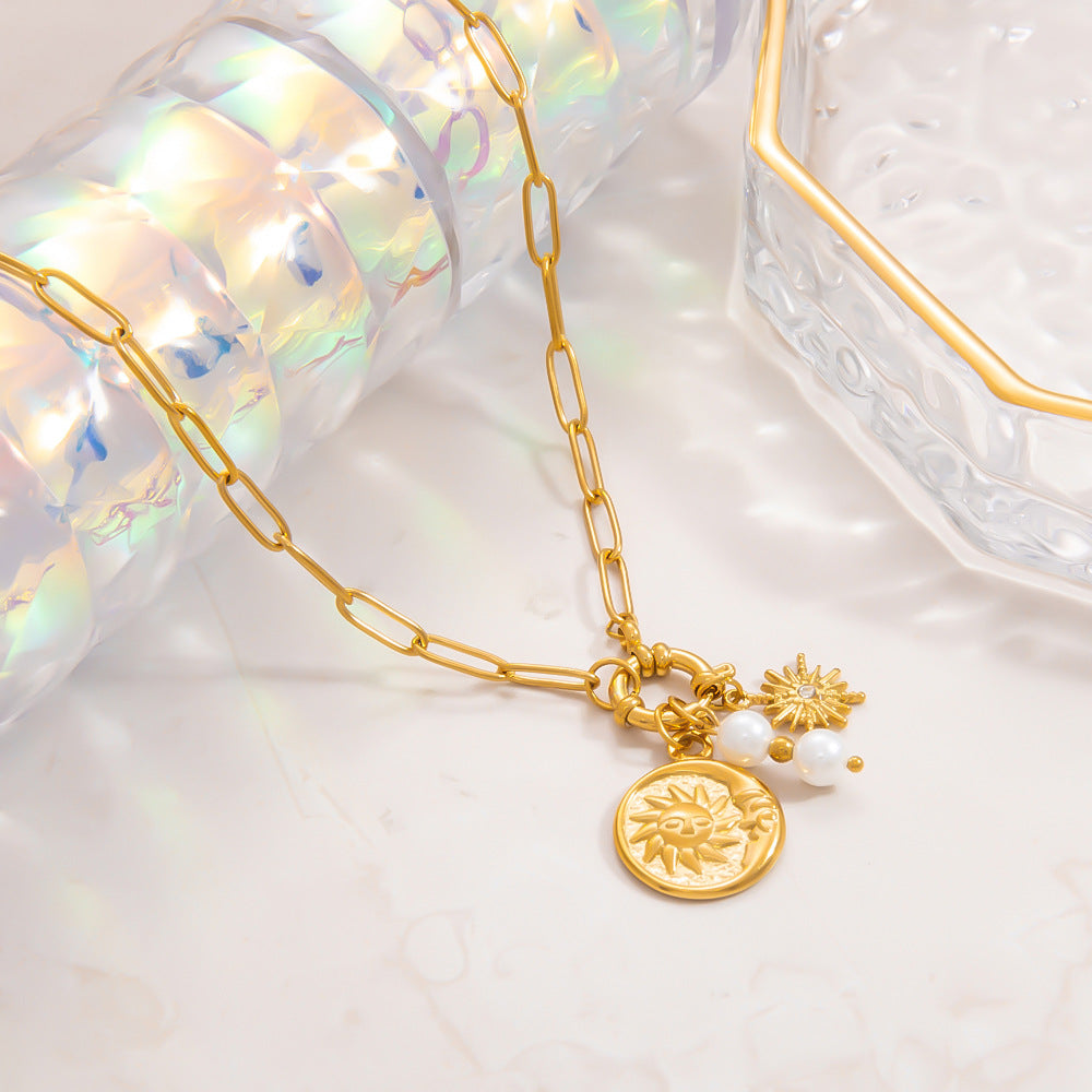 Jewelry Vintage Style Classic Style Sun 304 Stainless Steel Plating Pendant Necklace