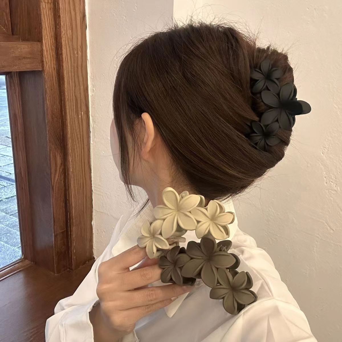 Women's Lady Floral Plastic Resin Stoving Varnish Hair Claws