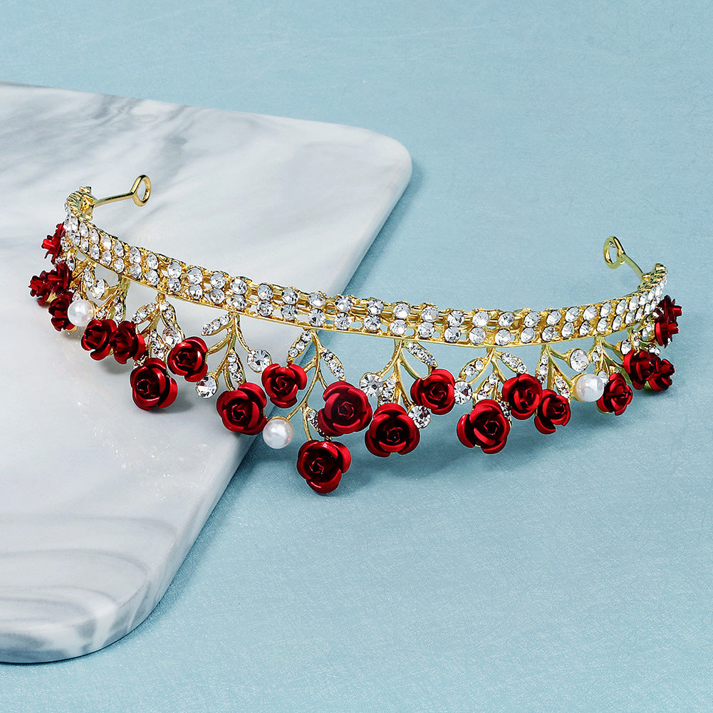 new wedding jewelry baroque red rose diamond crown