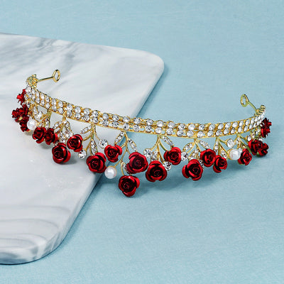 new wedding jewelry baroque red rose diamond crown