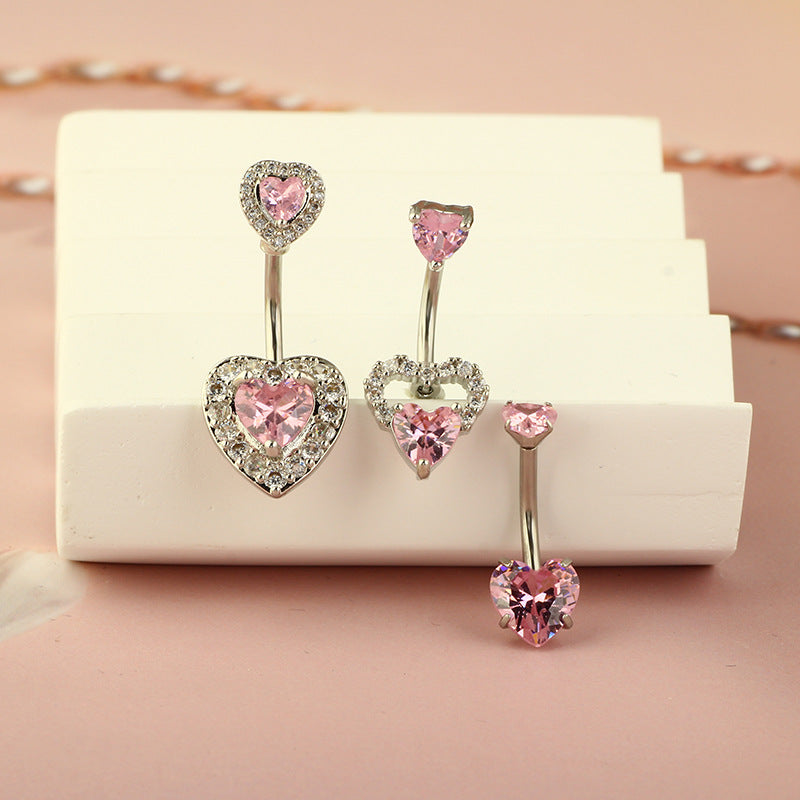 1 Piece 1 Set Belly Rings Simple Style Heart Shape 316 Stainless Steel  Inlay Zircon Belly Rings