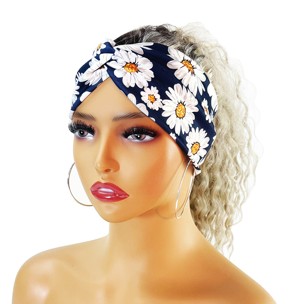 fashion color block flower cloth hair band 1 piece