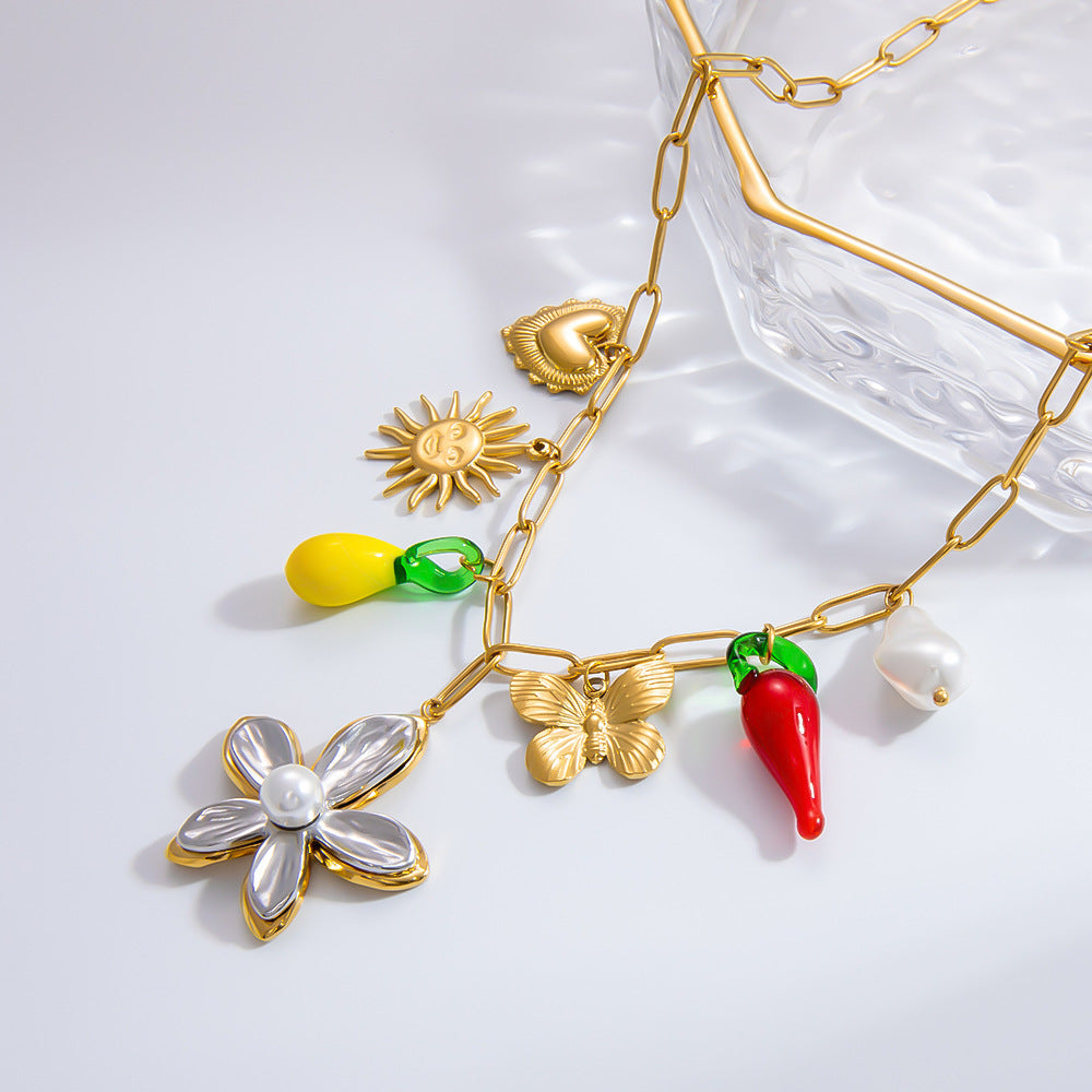 Jewelry Elegant Classic Style Streetwear Heart Shape 304 Stainless Steel Plating Multi Charms Necklace