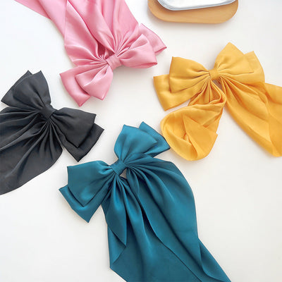 retro simple style solid color bow knot cloth hair clip