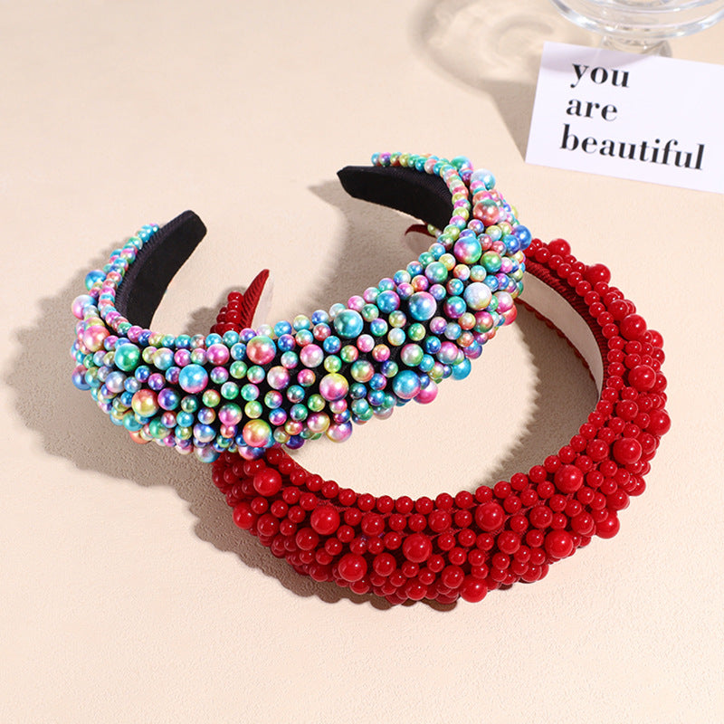 fashion solid color imitation pearl inlay pearl hair band 1 piece