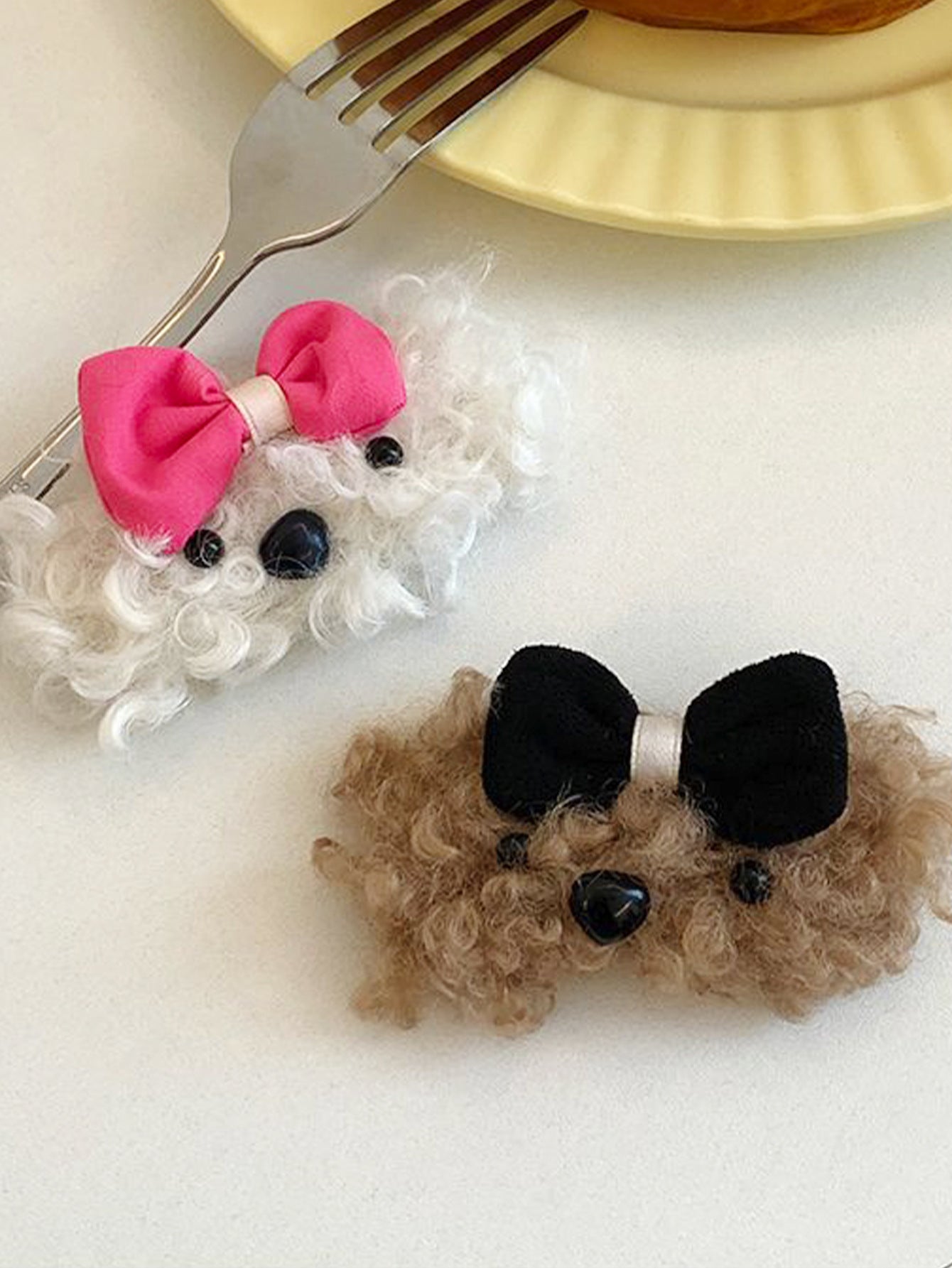 Women's Cute Dog Bow Knot Shearling Hair Clip