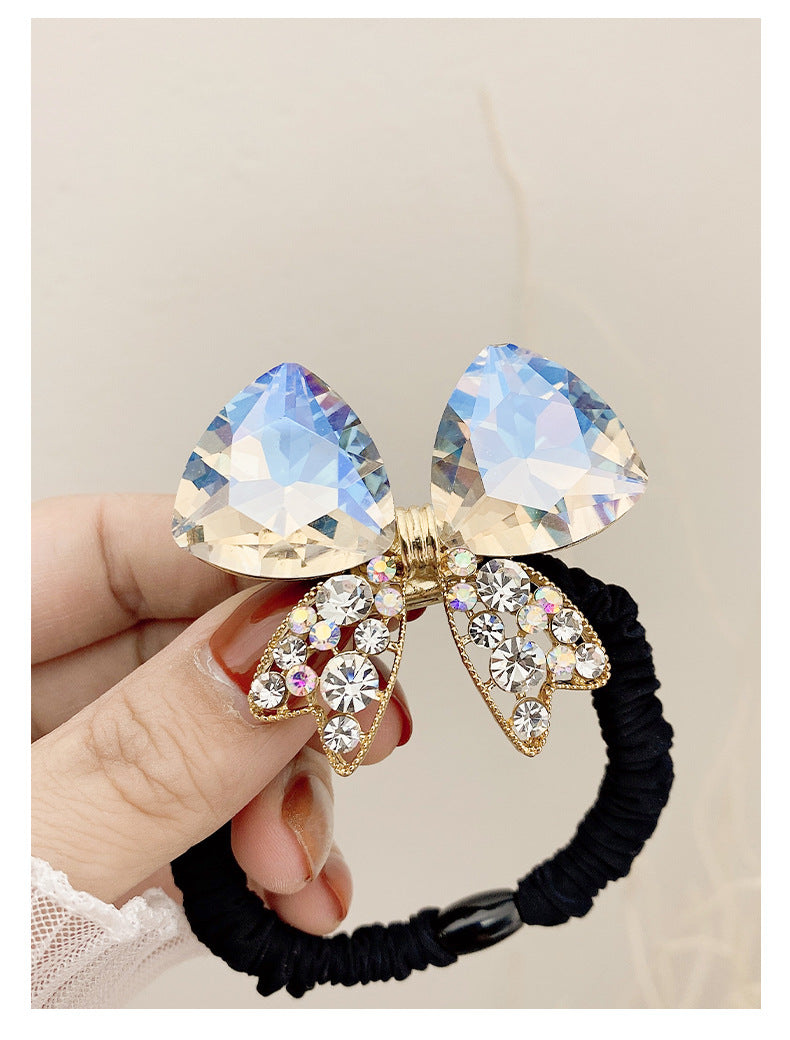 simple style bow knot alloy inlaid crystal hair tie