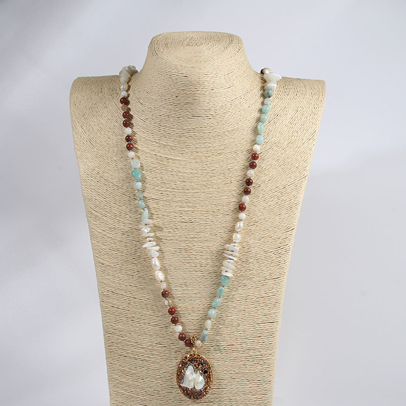 Bohemian Geometric natural stone Beaded Chain Pendant Necklace In Bulk