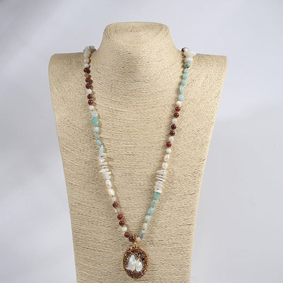 Bohemian Geometric natural stone Beaded Chain Pendant Necklace In Bulk