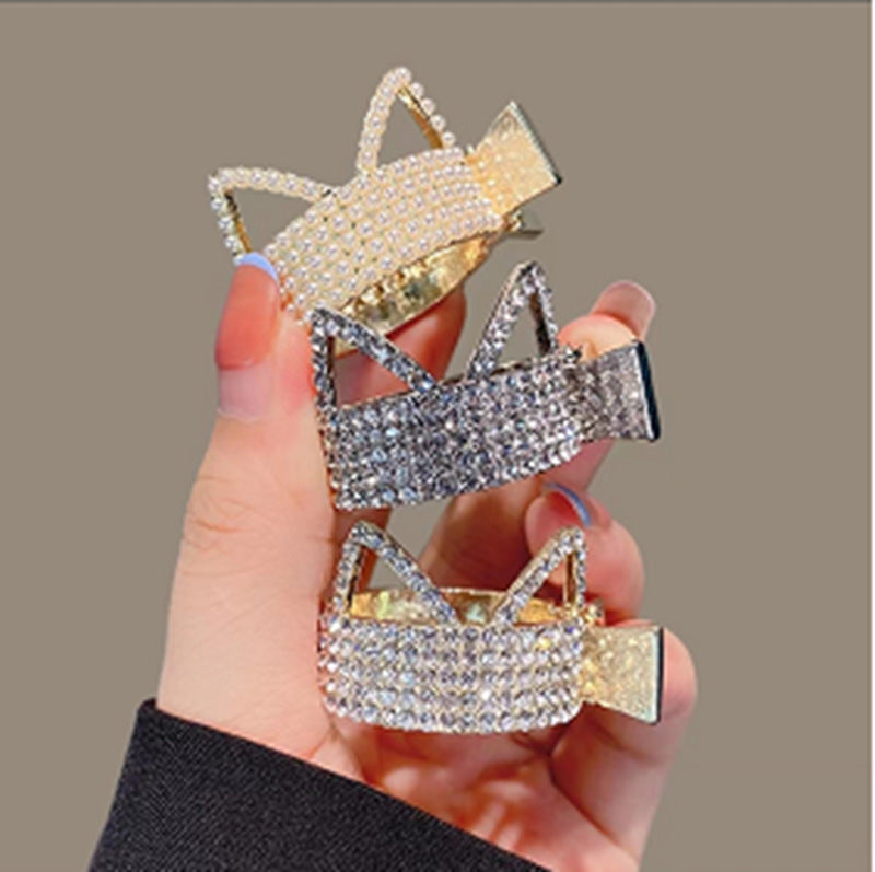 fashion bunny ears crown alloy plating inlay artificial gemstones pearl hair claws 1 piece
