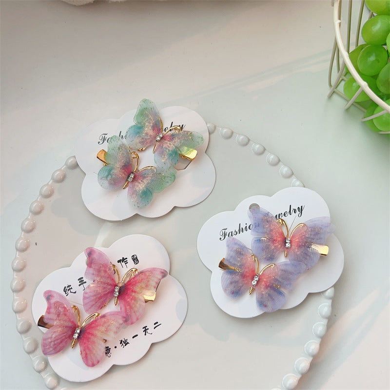fairy style gradient color butterfly plastic resin rhinestone hair clip