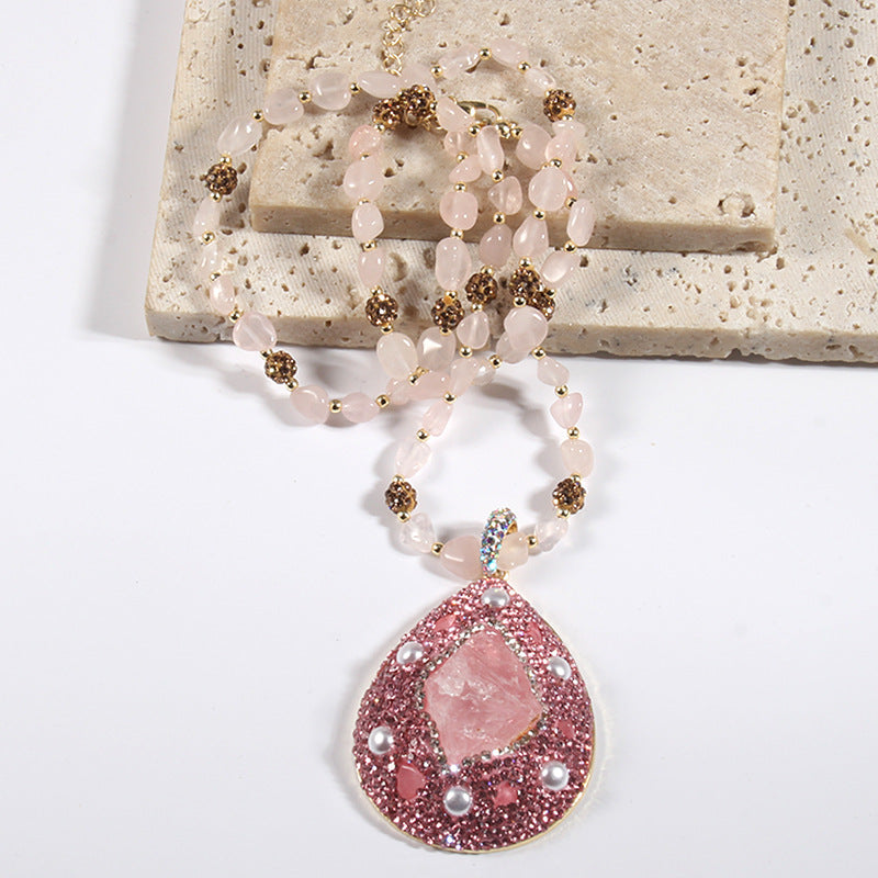 Vacation Simple Style Water Droplets natural stone Beaded Chain Pendant Necklace In Bulk