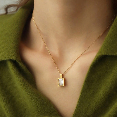 Jewelry Elegant Lady Streetwear Geometric Square Titanium Steel Zircon Plating Inlay Pendant Necklace