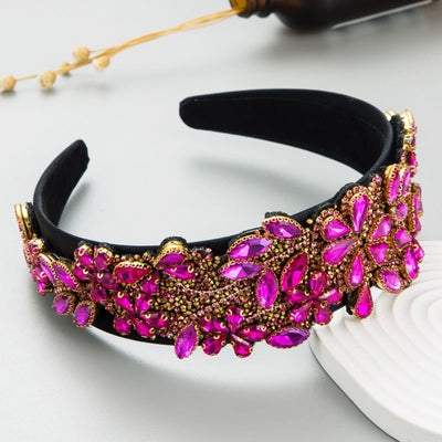 fashion new exaggerated colorful glass drill flower headband retro baroque accessories
