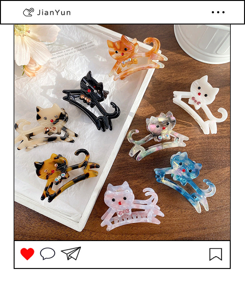 New Cute Cat Acetate Hollow out Grip Sweet Gentle and  Elegant Hair Clip Personalized Hair Accessories Headdress for Women