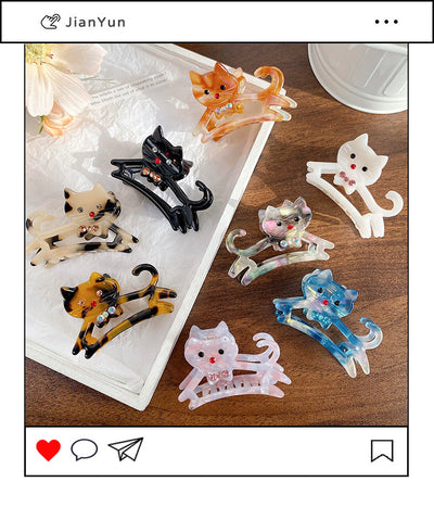 New Cute Cat Acetate Hollow out Grip Sweet Gentle and  Elegant Hair Clip Personalized Hair Accessories Headdress for Women