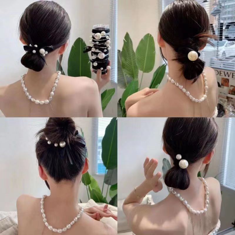 Women's Elegant Geometric Artificial Pearl Elastic string Hair Tie