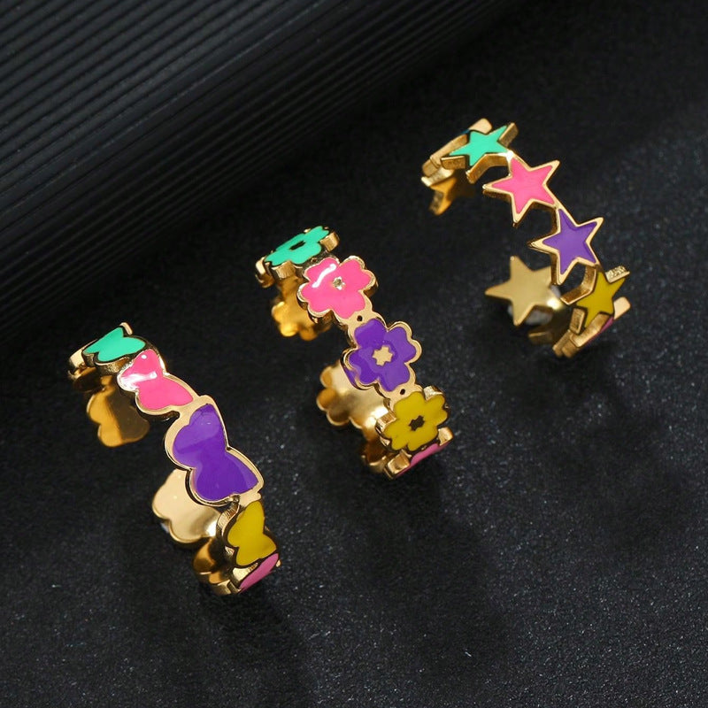 Jewelry Sweet Star Flower Butterfly Titanium Steel Open Rings