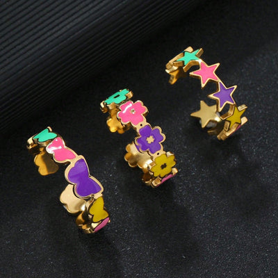 Jewelry Sweet Star Flower Butterfly Titanium Steel Open Rings