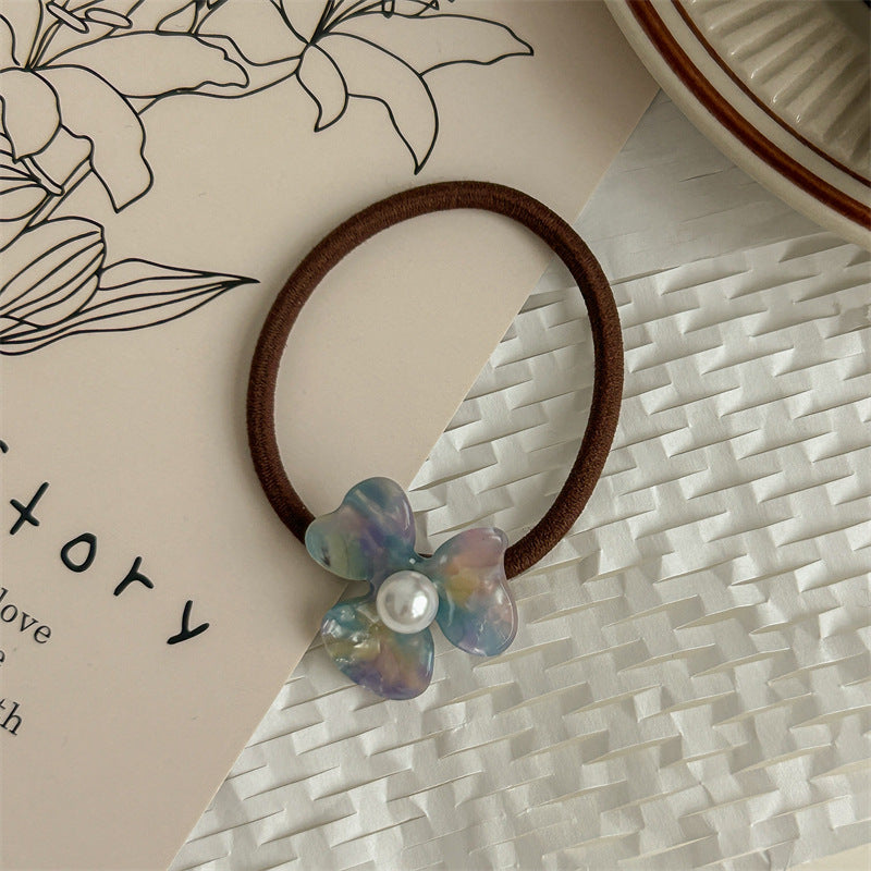 Women's Sweet Flower Acetic acid sheets Pearl Hair Tie