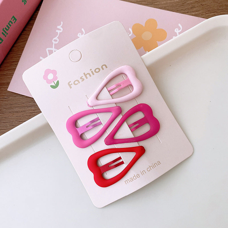 New Sweet Rose Pink Versatile Basic Hollow Heart Five-Star BB Clip Dripping Oil Partysu Hair Clip Hair Accessories