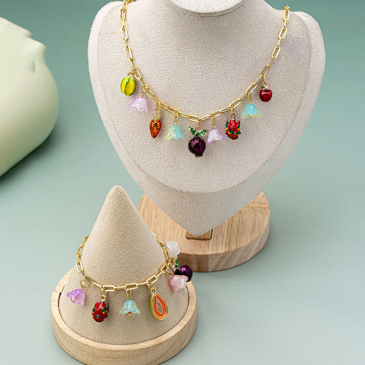Jewelry IG Style Sweet Fruit Flower Copper Irregular Bracelets Necklace