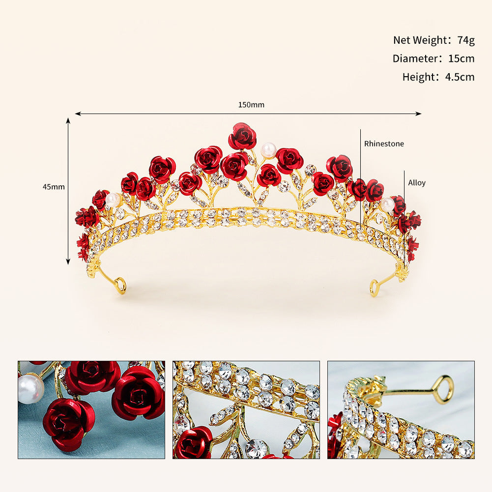new wedding jewelry baroque red rose diamond crown