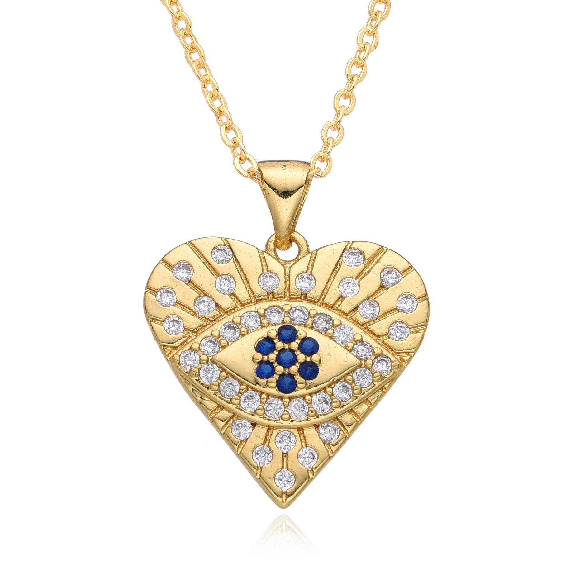 Copper Inlay Heart Shape Zircon Pendant Necklace