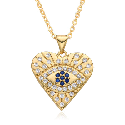 Copper Inlay Heart Shape Zircon Pendant Necklace