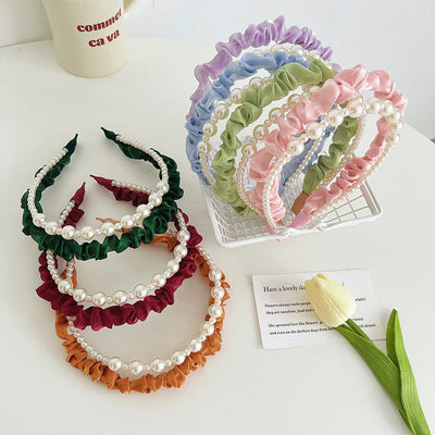 fashion solid color cloth pearl hair band 1 piece